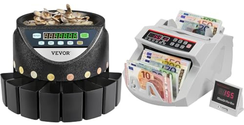 VEVOR Contamonete Professionale 220V contamonete elettronico 300 Monete al Minuto & OIdFe Conta Banconote Denaro Contatore Con Display LED Contabanconote Professionale