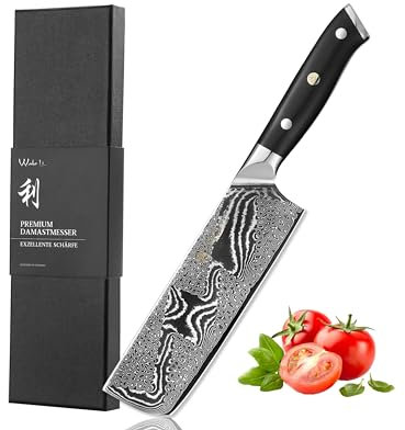 Wakoli Nitoko Damastmesser – Nakiri Messer aus 67 Lagen Damaststahl (VG10 Kern) mit 17 cm Klinge – Profi Kochmesser & scharfes Küchenmesser – Full Tang Damast Messer mit G10 Griff in edler Geschenkbox