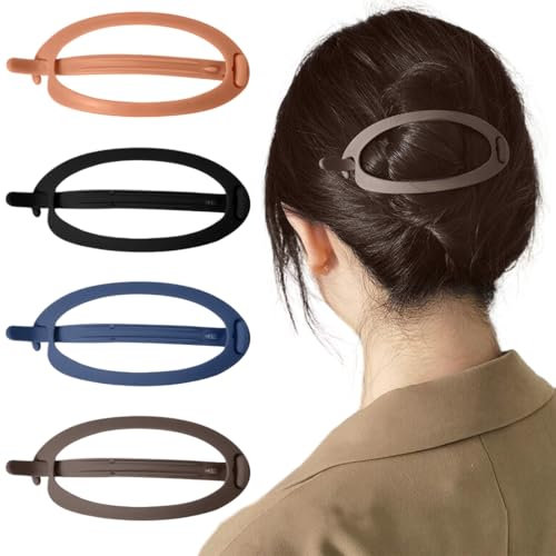 VURYAPI 4 Stück Ellipse Haarspangen Damen Dünnes Haar Automatisch Groß Klassische Matt Haarspange Französische Hair Clip Set Für Frauen Mädchen Haarschmuck