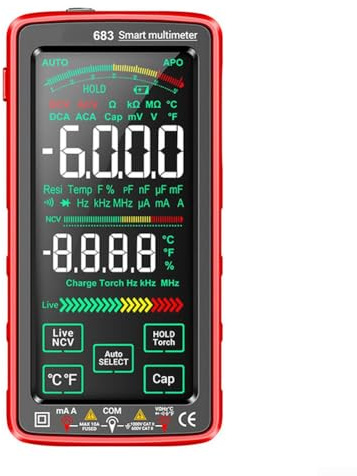 Multimètre numérique 683 avec écran tactile avancé, rechargeable par USB, technologie NCV, arrêt automatique, écran rétroéclairé, rétention (noir)