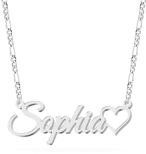 UMAGICBOX Personalisierte Halskette mit Namen und Herz - Schmuck aus Edelstahl oder 925er Silber, Geschenk für Geburtstag, Valentinstag, Muttertag, Frau, Mama, Schwester (Silber)
