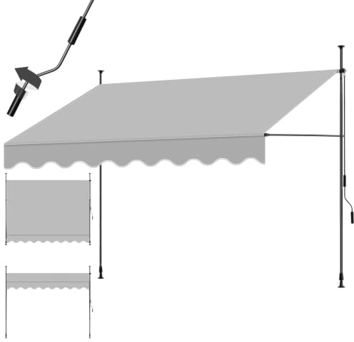 tectake® Klemmmarkise mit Handkurbel, Balkon Markise ohne Bohren, Markise höhenverstellbar, UV-beständig, wasserabweisend, Terrassenüberdachung, Sonnenschutz Terrasse & Balkon, Breite 300 cm -hellgrau