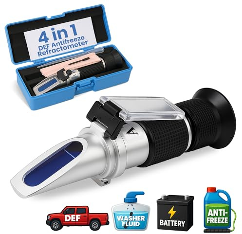 4-in-1 Refractometer for Ethylene & Propylene Glycol Antifreeze, DEF, Battery Acid & Windshield Fluid – Accurate ATC Tester with °C Scale for Coolant Freezing Point & SRFI, Automotive & Industrial Use