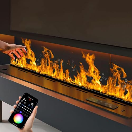 Chimenea de vapor de agua, chimenea eléctrica empotrada, con panel táctil, simulación de llama 3D, chimenea con niebla de llama ajustable, decoración de fuego falso,700mm-multicolor-app
