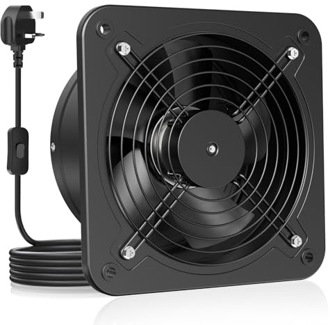 HG Power 200mm Kitchen Extractor Fan, 8 Inch Quiet Wall Ventilation Fan with UK Plug, Exhaust Fan with Backdraft Damper for Bathroom, Kitchen, Garage – Black