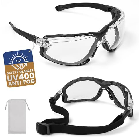 Flaya Adjustable Safety Glasses for Men & Women｜Anti-Fog ANSI Z87.1 UV Protection Scratch-Resistant Goggles with Foam Seal & Adjustable Strap｜Eye Protection for Construction, Mowing, Outdoor Work