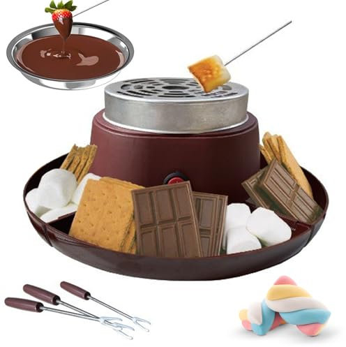 Set 2 En 1 S'Mores Maker & Chocolate Fondue Set, Marshmallow Toasting Kit con 5 Accesorios, Temperatura Ajustable, Protección De Sobrecalentamiento, Diámetro del Disco De 30 Cm, Juegos De Fondue De