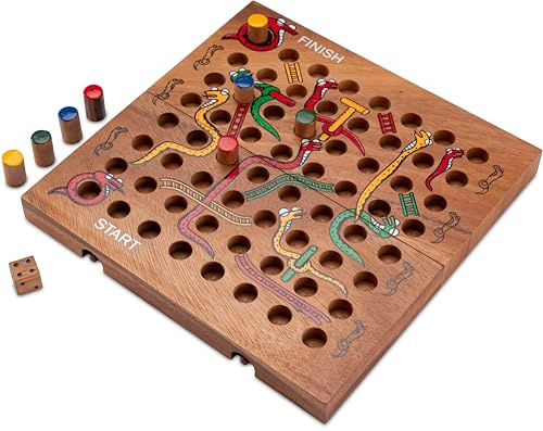LOGOPLAY Serpent et échelle Taille XL avec plateau de jeu pliable pour 2 à 4 joueurs - Jeu de dés en bois