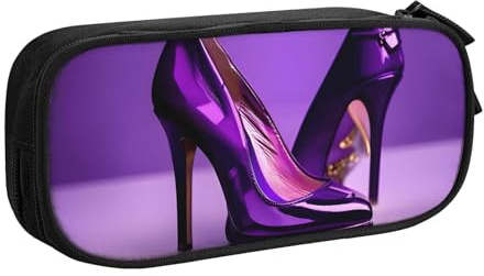 Longzehao Grande capacità elegante viola tacchi alti con stampa rossetto matita caso, doppio strato cerniera matita box trucco sacchetto organizzatore