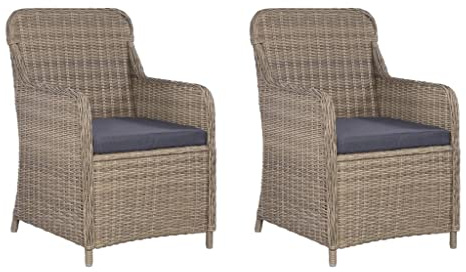 QJBSAVVA Gartenstühle mit Polstern 2er Set PE Rattan Sessel Outdoor Braun Dunkelgrau Bequeme Lounge Sessel für Terrasse Balkon und Garten