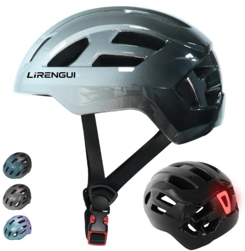 LIRENGUI Casco da bicicletta per bambini con luce posteriore per ragazzi e ragazze, luce posteriore ricaricabile di sicurezza, caschi con gradiente di colore per multi-sport (Argento Grigio, S)