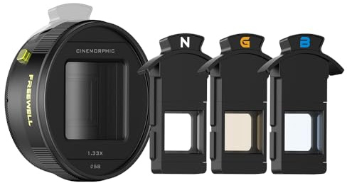 Freewell 1.33x Anamorphic Lens for iPhone & Samsung - 3 Flare Colors in One Lens (Neutral, Gold, Blue) - Cinematic Smartphone Lenses with Oval Bokeh - Compatible with 17mm Mount Phone Case & Cage.