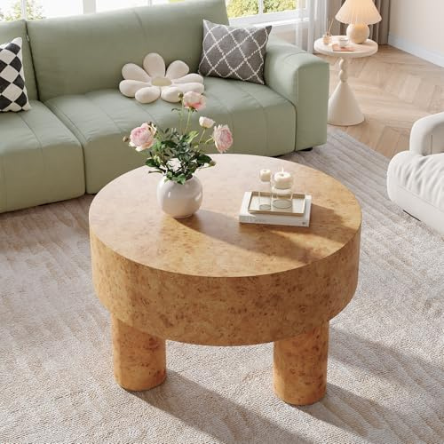 Tribesigns Oak Marble Effect Round Coffee Table for Living Room, 80cm Wooden Melamine Veneer Circle Center Cocktail Tea Table with 3 Legs, Sturdy & Chunky Rustic Meets Modern Style