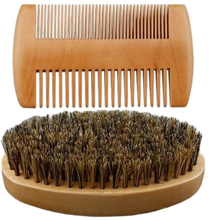 Skäggkam Och Borstset Ergonomisk Styling Grooming Masserar Ansiktet | Naturlig Vildsvinsborst Skägg- och Mustaschborste och Ansiktsmassage Daglig Hemma Efter Duschen Före Hårklippning För