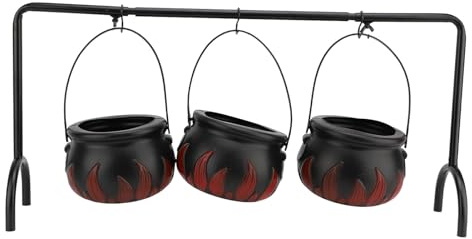 Akozon Set di Ciotole per Caramelle Calderone delle Streghe - Decorazione da Portata in Plastica Nera per Feste e Festival di Halloween - Espositore per Caramelle Spettrale con Secchielli per Fiamme