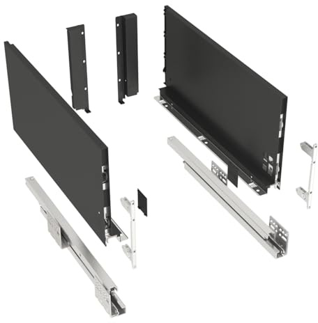 SOTOOLS Schubkastensystem SLIM Anthrazit T=550 mm, max. 40 kg | Schwerlast-Soft-Close-Vollauszug, 199 mm hoch, 13-mm-Zargen, werkzeuglos, max. Raumausnutzung, Küchen-/Bad-/Möbelauszug.