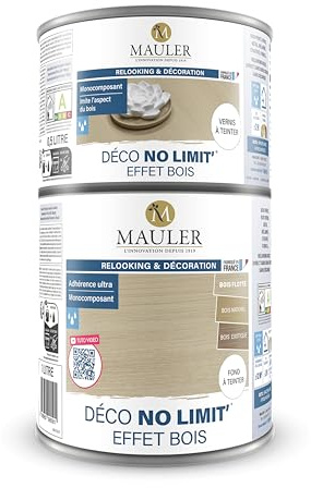 MAULER - Peinture effet bois multisupports 1,5L - Meuble, cuisine, bain - Kit peinture + Vernis - Imite le veinage du bois - Chêne Clair