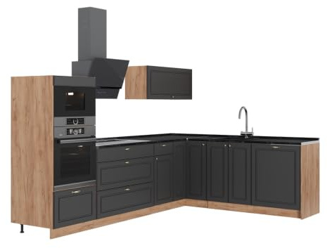 Vicco Hörnkök Fame-Line, Herrgård i antracitguld/Goldkraft ek, 287 x 207 cm utan bänkskiva, för individuell expansion med kompatibla moduler