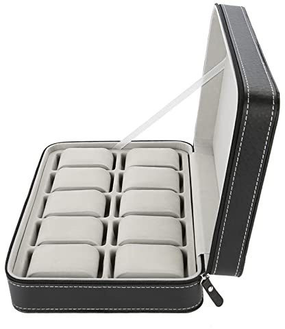 Generic Klocklåda och Organiseringsfodral för Resor, Elegant Brunt PU-läderdesign, 10 Galler för Klockor och Smycken, Perfekt Present Till Samlare