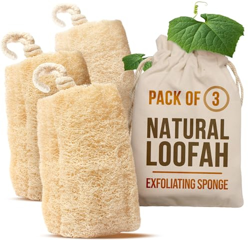 CraftsOfEgypt Luffa Body Scrubber – Plant-based Egyptian loofah shower sponge for men and women, luxury bath loofah sponge for face, back & body, gentle body scrubber, spa loofah pack of 3, 6x6 Inches