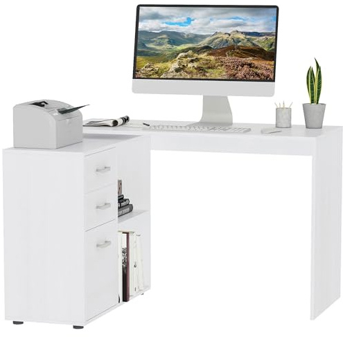 HOMCOM L Shaped Computer Desk, Reversible, 117 x 83.5 x 76cm, White