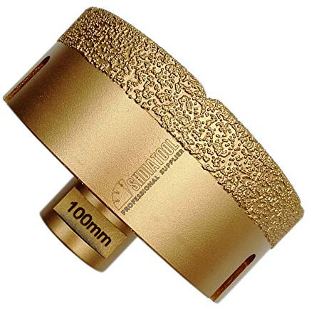 SHDIATOOL Diamant Bohrrone Fliesenbohrer mit M14 Gewinde Vakuumgelötete Diamant Lochsäge für Porzellan Fliese Granit Marmor Trockenbohren Durchmesser 100mm Diamanthöhe 15mm