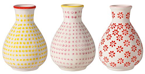 Bloomingville Vasen Susie Retro kleine ø 6,5 H 11 cm, rosa gelb rot, Keramik, 3er Set
