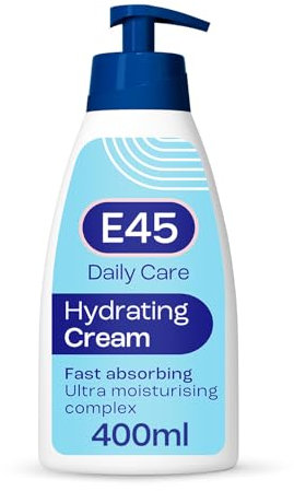 E45 Daily Hydrating Cream 400 ml for all Skin Types – Long Lasting Moisturisation - Non-Greasy Moisturiser and Fast Absorption - Perfume-Free Body Face Hand Cream - Dermatologically Tested