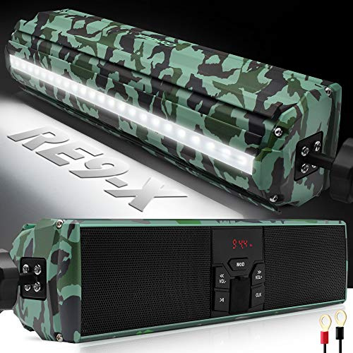 GoHawk RE9-X Gen.3 Altoparlante stereo Bluetooth impermeabile per moto, soundbar 7/8-3,2 cm, montaggio manubrio, lettore musicale, lettore MP3, ATV, 4 ruote, USB, AUX, radio FM