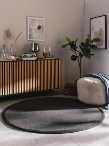 benuta Nest Sisal Naturfaser Teppich Sana - Schwarz rund 200 cm - Robuster Teppich für Esszimmer & Wohnzimmer - 100% Sisal Naturfaser - Zeitloses Design