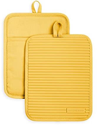 KitchenAid Ribbed Soft Silicone Pot Holder Set, Orange Sorbet