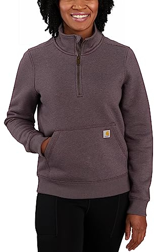 Carhartt Damen Sweatshirt mit halbem Reißverschluss und Rundhalsausschnitt - lockere Passform - Lange Ärmel Farbe: BlackBerry Heather, S
