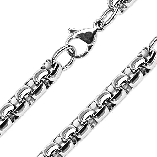 Fantasy Forge Jewelry Rolo Chain Silver Stainless Steel Round Box Necklace 4mm 15-20-in Genderless (17-inch length)