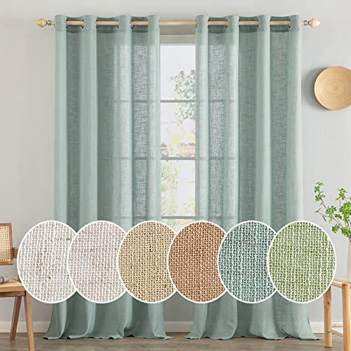 MIULEE Gardinen Vorhänge mit ösen Voile Vorhang kurz Modern Leinenoptik Halbtransparent Ösenvorhang für Wohnzimmer Kinderzimmer Raumteiler 2er Set Blau 225x140 cm
