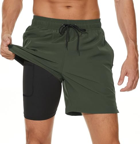 Kfnire Bañador Hombre con Forro de Compresión Secado Rápido 2 en 1 Shorts de Bañador Natación H0mbe Traje de Baño Hidrófugo Bañadores para Hombre