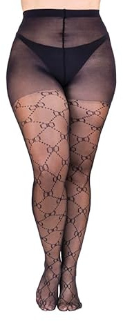 Gi&Gi damstrumpbyxor, kurviga strumpbyxor, överdimensionerade strumpbyxor damer stora storlekar mönster, Svarta geometriska cirklar, XXL-3XL plus size