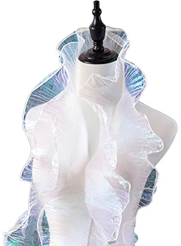 IOSPKKIO® Rüschen-Spitzenborte Organza, Plissee-Spitzenstoffborte, Chiffon-Tüll-Rüschen-Spitzenbordüre zum Nähen, Taschen-Kostüm-Dekoration, Trimm-Handwerk (5 Yards & weiß)