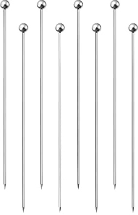 sourcing map Cocktail Toothpicks, 8Pcs 6 Inch Stainless Steel Long Reusable Metal Round Bead Cocktail Skewers for Drinks Appetizer Fruits