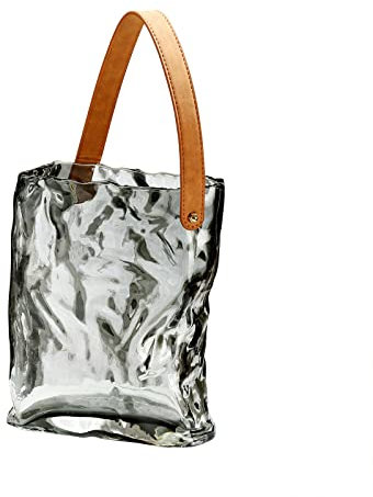 Borsa a Mano Vaso in Vetro, Vaso a Forma di Borsa con Manico in Pelle, Borsa a Mano Vaso per Fiori Vaso Fatto a Mano Vaso in Vetro Vaso in Vetro Colorato Originale per Soggiorno Cucina(Grigio, L)