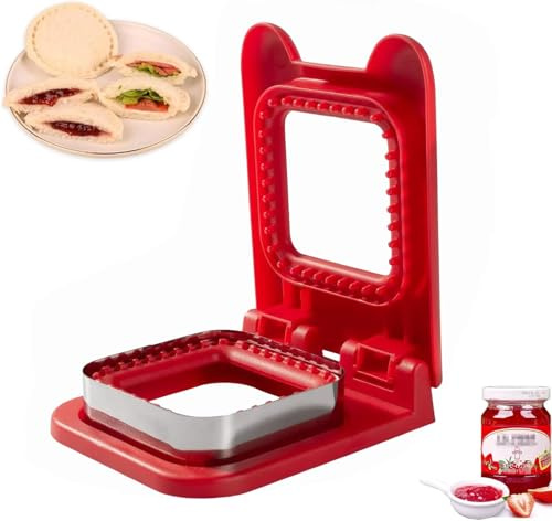 CHICHAUS Sandwich Cutter and Sealer, Square Pocket Sandwiches Cutter Uncrustables Maker, Sandwich Cutters for kids love lunchables (Red)
