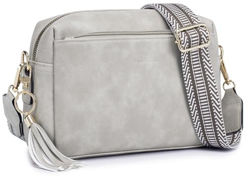 Roulens Damen Handy Umhängetasche,Veganem Leder Crossbody Schultertasche,Breiter Riemen Abendtasche mit drei Reißverschlussfächern Handtaschemit mit Kartenschlitz Verstellbar Abnehmbar Schultergurt