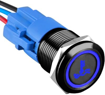 ETOPARS Noir Coque 19mm Interrupteur à Bouton Poussoir 12V 5A Interrupteur à Bascule Voiture Etanche Métal Commutateur avec Prise de Fil Bleu Lumière Température de l'eau
