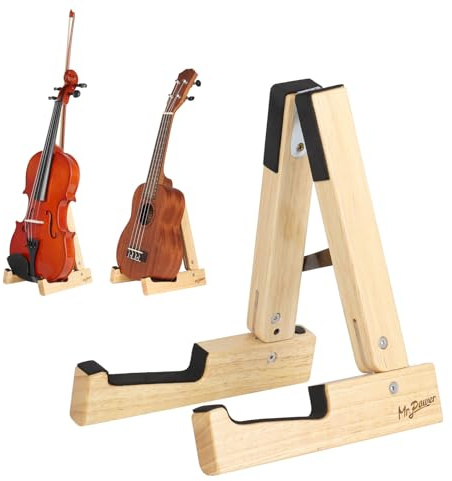 Mr.Power Oak Violin Stand with bow holder, Wood Soprano Ukulele Floor Stand, Portable A-Frame Folding Music Holder for Viola Small Guitar Musical Instrument, for Concert Home Studio Exhibition