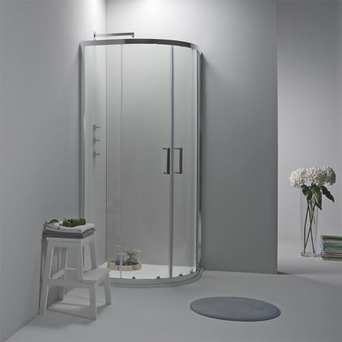 Box Doccia Semicircolare 80x80cm - Cristallo Temperato 6mm, Trasparente, Scorrevole, Profilo Flat Cromato, Funzionale e Adattabile - Design Curvo, Moderno e Elegante - Facile da Installare e Pulire