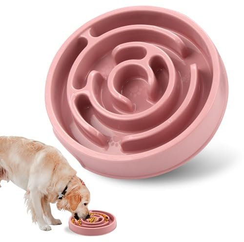 Joyfia Slow Feeder Dog Bowl, Anti-Choking Puzzle Feeding Bowl for Dry, Wet and Raw Food, Slow Down Eating, Prevents Overeating, Puppy Training, Maze Dog Dishes for Small Medium Breeds Cats Pets (Pink)