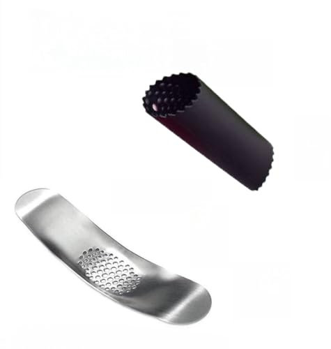 WHTCHSU Garlic Press 430 Stainless Steel Garlic Rocker Mincer Bonus Food Grade with Silicone Peeler Garlic (Black)