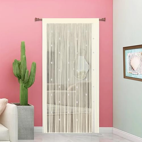 Beaded Fly Insect Curtains Fly Screen for Doors Curtain Bead String Curtains for Doorways Window Decorations Room Divider Single Door Beads (Champagne 90x200cm)
