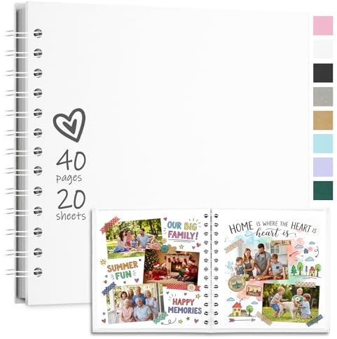 Vienrose Fotoalbum zum Selbstgestalten 20,5x20,5 cm, 20 Blätter 40 Seiten | DIY Scrapbook Bastelalbum, Hardcover Kraftpapier Spiralalbum als Geschenk für Hochzeit Geburtstag Jahrestag