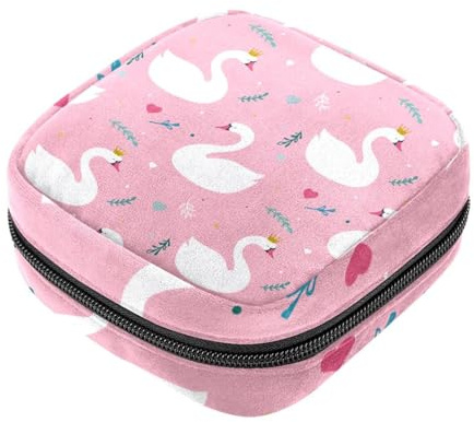 Swan Pink First Period Kit für Mädchen, Tampon Slipeinlagen, Menstruations-Geldbörse, Stillunterlagen-Halter mit Reißverschluss, Sanitär-Sammelservietten-Organizer