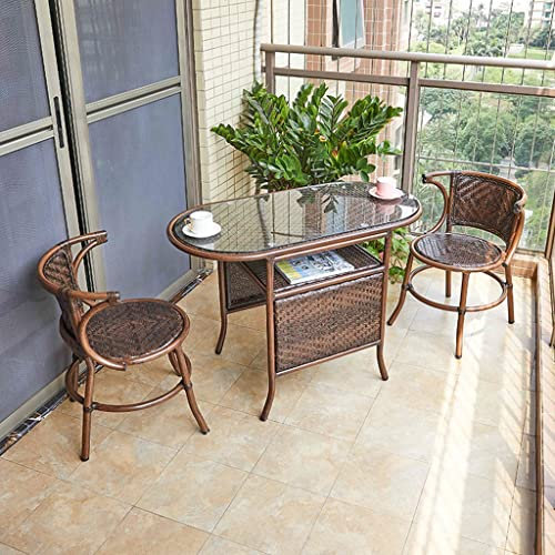 Set da bistrot da 3 pezzi, tavolo da pranzo per divano conversazionale, ripiano nascosto, ripiano in vetro temperato, per patio, bordo piscina, cortile